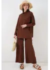 Bağcıklı Tunik Pantolon İkili Takım 6752 - Kahverengi