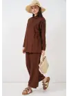 Bağcıklı Tunik Pantolon İkili Takım 6752 - Kahverengi