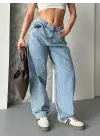 Baggy kar yıkama orta mavi jeans pantolon d2007