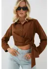 Bağlamalı Uzun Kol Gömlek 20325 - Kahverengi