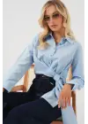 Bağlamalı Uzun Kol Gömlek 20325 - Mavi
