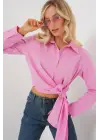 Bağlamalı Uzun Kol Gömlek 20325 - Pembe
