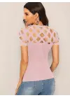 Omarı Baklava Desenli Kısa Kollu Kadın Bluzu