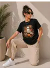 Balkabağı Hayalet Baskılı Tişört Kısa Kol Yazlık T-Shirt - Siyah