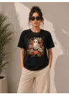 Balkabağı Hayalet Baskılı Tişört Kısa Kol Yazlık T-Shirt - Siyah
