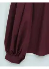 Balon Kol Düğmeli Kısa Poplin Gömlek -Bordo