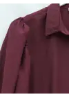 Balon Kol Düğmeli Kısa Poplin Gömlek -Bordo