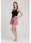 Bambu Fitilli Kadın Ev Şortu Bacak Dantel Detaylı Ev Giyim Fuşya
