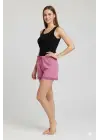 Bambu Fitilli Kadın Ev Şortu Bacak Dantel Detaylı Ev Giyim Fuşya