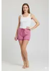 Bambu Fitilli Kadın Ev Şortu Bacak Dantel Detaylı Ev Giyim Fuşya