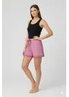 Bambu Fitilli Kadın Ev Şortu Bacak Dantel Detaylı Ev Giyim Pembe