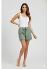 Bambu Fitilli Kadın Ev Şortu Bacak Dantel Detaylı Ev Giyim Yeşil