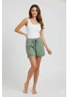 Bambu Fitilli Kadın Ev Şortu Bacak Dantel Detaylı Ev Giyim Yeşil