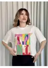 Çarpıcı Baskılı Crop Tişört