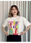 Çarpıcı Baskılı Crop Tişört