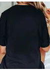 Siyah Baskılı Oversize Bisiklet Yaka T-shirt Kadın Giyim