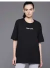 Baskılı Oversize T-shirt - Siyah