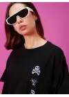 Baskılı Oversize T-shirt - Siyah