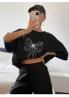 Baskılı Oversize T-shirt - Siyah