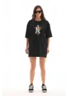 Omarı Baskılı Oversize T-Shirt - Siyah
