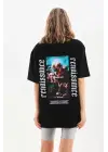 Omarı Şık Baskılı Oversize T-Shirt - Siyah