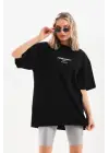 Omarı Şık Baskılı Oversize T-Shirt - Siyah