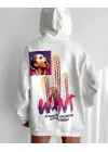 Omarı Rahat ve Şık Kapüşonlu Sweatshirt - Beyaz