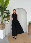 Omarı Zarif Siyah Midi Elbise