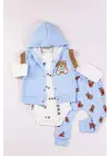 Bear Nakışlı Yelekli 3lü Erkek Bebek Takımı