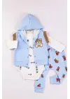 Bear Nakışlı Yelekli 3lü Erkek Bebek Takımı