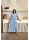 Bebe Mavi Müslin Uzun Elbise