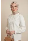 Bebe Yaka Dantel Detaylı Düğmeli Poplin Gömlek  -Ekru