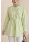 Bebe Yaka Fistolu Beli Bağcıklı Modal Tunik  -Açık Sarı
