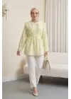 Bebe Yaka Fistolu Beli Bağcıklı Modal Tunik  -Açık Sarı