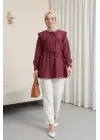Bebe Yaka Fistolu Beli Bağcıklı Modal Tunik   -Bordo