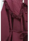 Bebe Yaka Fistolu Beli Bağcıklı Modal Tunik   -Bordo