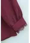 Bebe Yaka Fistolu Beli Bağcıklı Modal Tunik   -Bordo