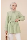 Bebe Yaka Fistolu Beli Bağcıklı Modal Tunik  -Çağla Y.