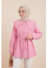 Bebe Yaka Fistolu Beli Bağcıklı Modal Tunik -Pembe