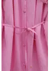Bebe Yaka Fistolu Beli Bağcıklı Modal Tunik -Pembe