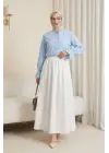 Bebe Yaka Fistolu Kolu Lastikli Poplin Gömlek Bluz -Bebe Mavi