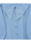 Bebe Yaka Fistolu Kolu Lastikli Poplin Gömlek Bluz -Bebe Mavi