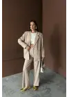 Bej Çizgili Ceket Ve Pantolon Takım