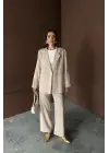 Bej Çizgili Ceket Ve Pantolon Takım