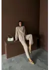 Bej Çizgili Ceket Ve Pantolon Takım