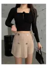 Omarı Düğme Detaylı Şık Bej Şort Etek