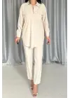 Bej Gömlek Ve Çıtçıtlı Pantolon Takım
