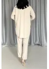 Bej Gömlek Ve Çıtçıtlı Pantolon Takım