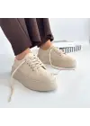 Omarı Aşk Dolu Bej Keten Bağcıklı Sneaker