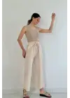 Bej Keten Pantolon
